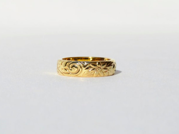Thick Gold Ring, Gold Ring, Floral Ring, Vintage Ring, Wedding Band, Gold Floral