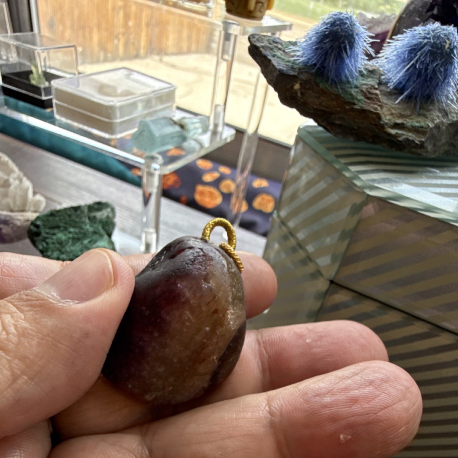 Tourmaline in Quartz Rubellite Stone Pendant Purple with 18k Gold Bail