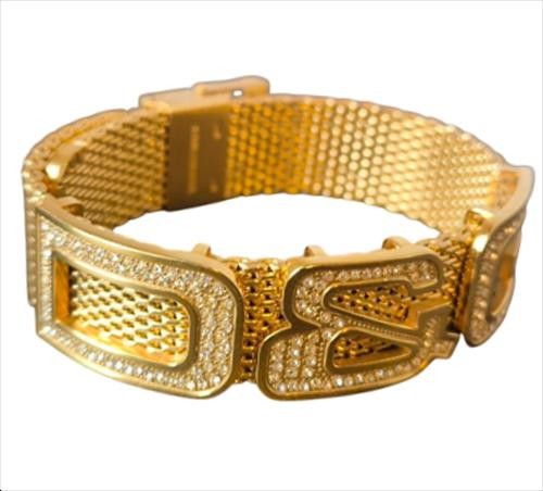 Dolce & Gabbana Bracelet Cuff Bangle Mesh Pattern Gold Logo Length: 9 in.