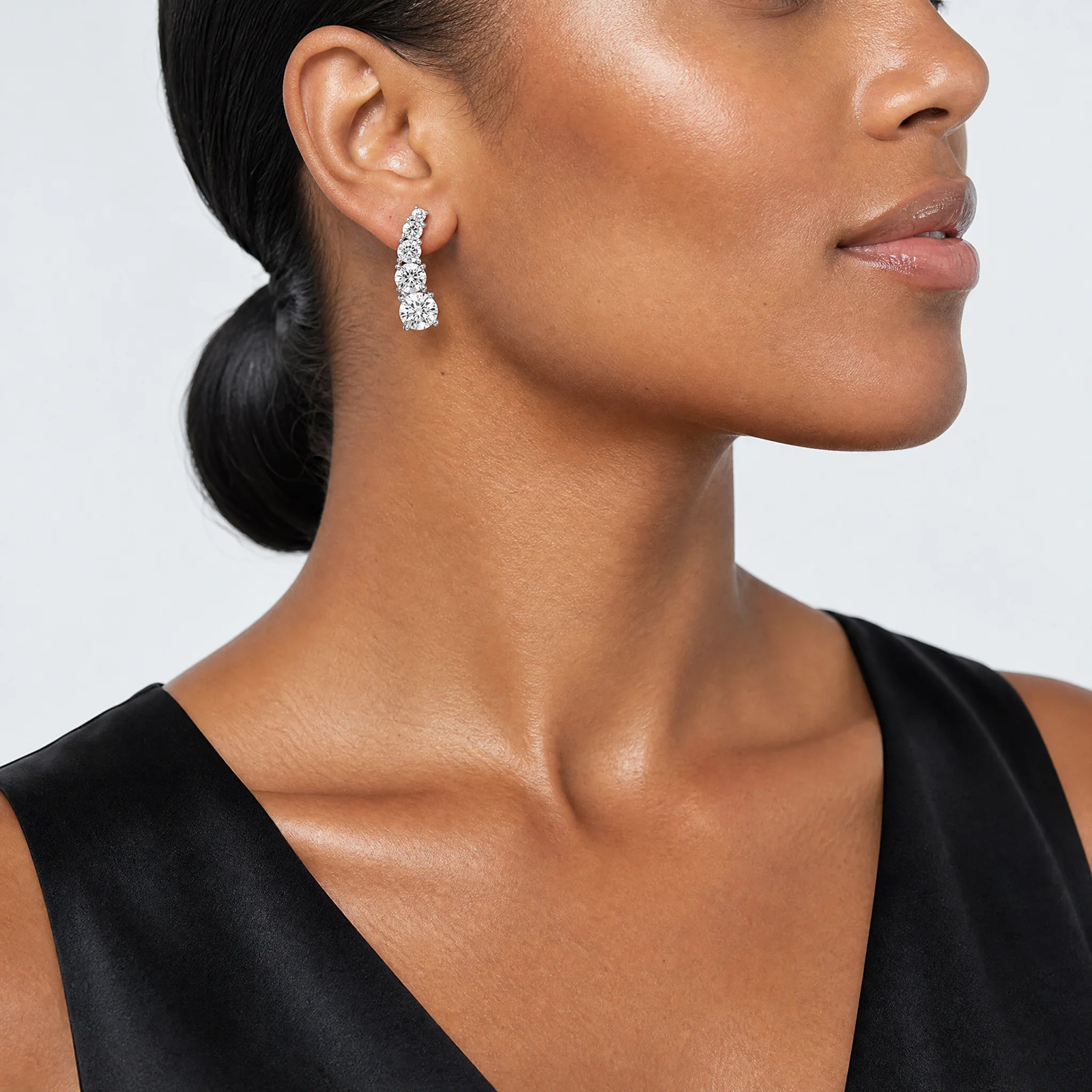 Sterling Silver Rhodium-Plated Polished Graduated CZ Post Earrings