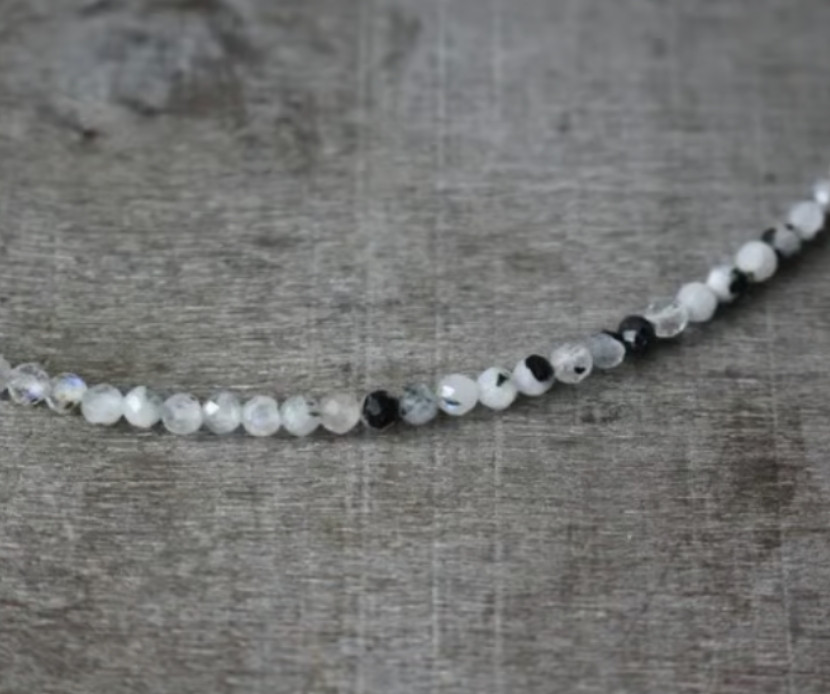 Natural Black Spot Moonstone Choker Beads Healing Crystal Minimalist Necklace