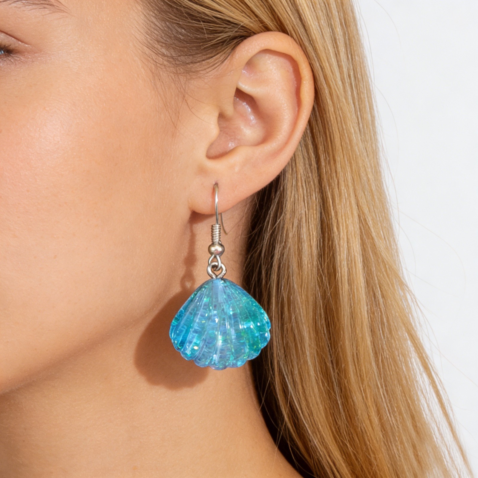 Fairy Blue Acrylic Shell Shape Dangle Earrings Boho Summer Beach Holiday Jewelry