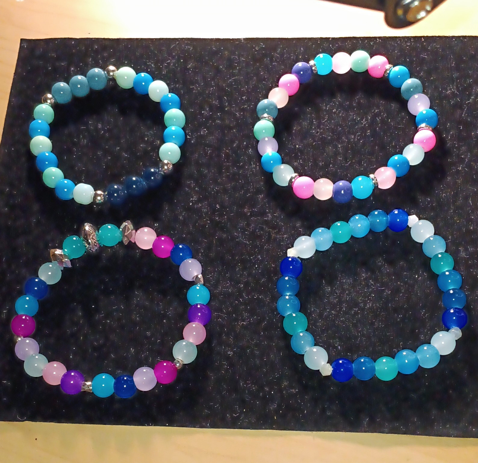Set of 4 Handmade Multicolor Glass Bead Stretch Slip-On Stackable Bracelets