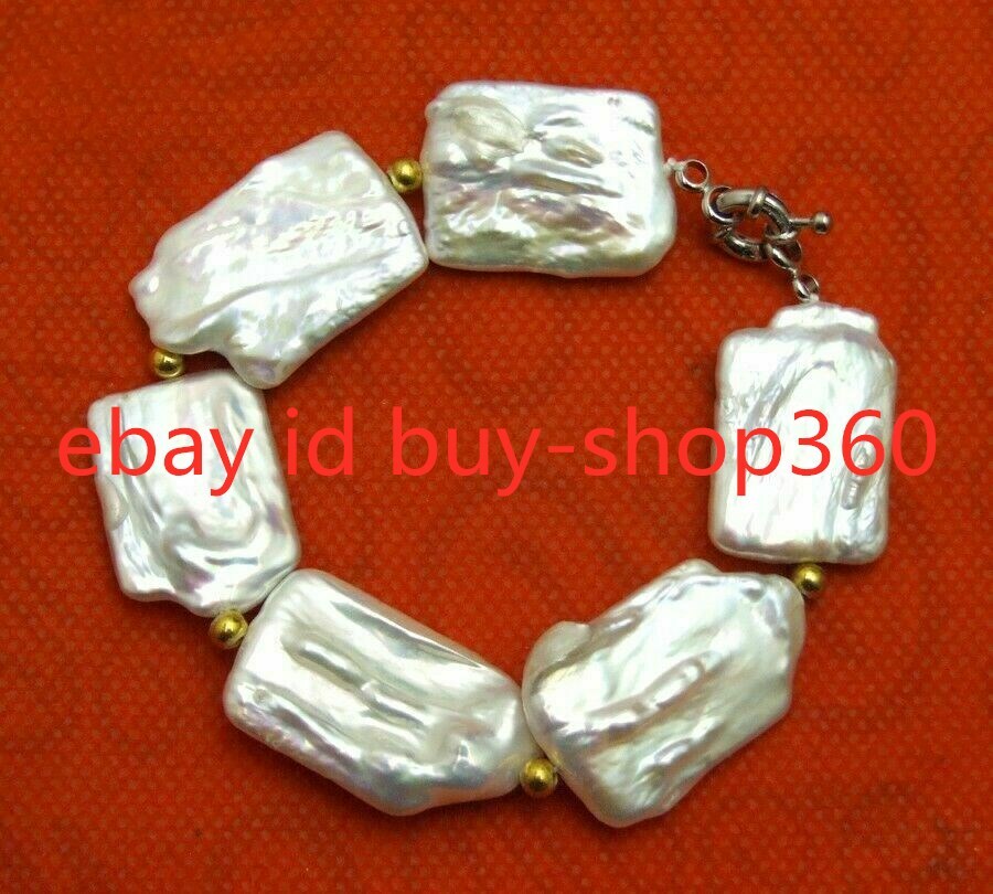 Natural White 15x20mm Rectangle Baroque Pearl Jewelry Bracelet 7.5”