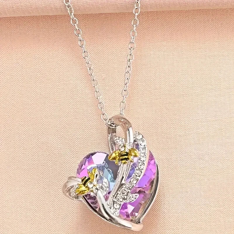 Rainbow Mystical Fire Topaz 925 Sterling Silver Charm Honey Bee Pendant Necklace