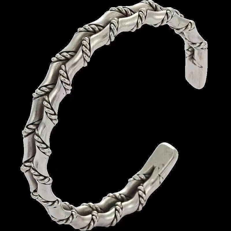 Men Bracelet Adjustable Open Bracelet Handmade Vintage Twist Cuff Silver Gift US