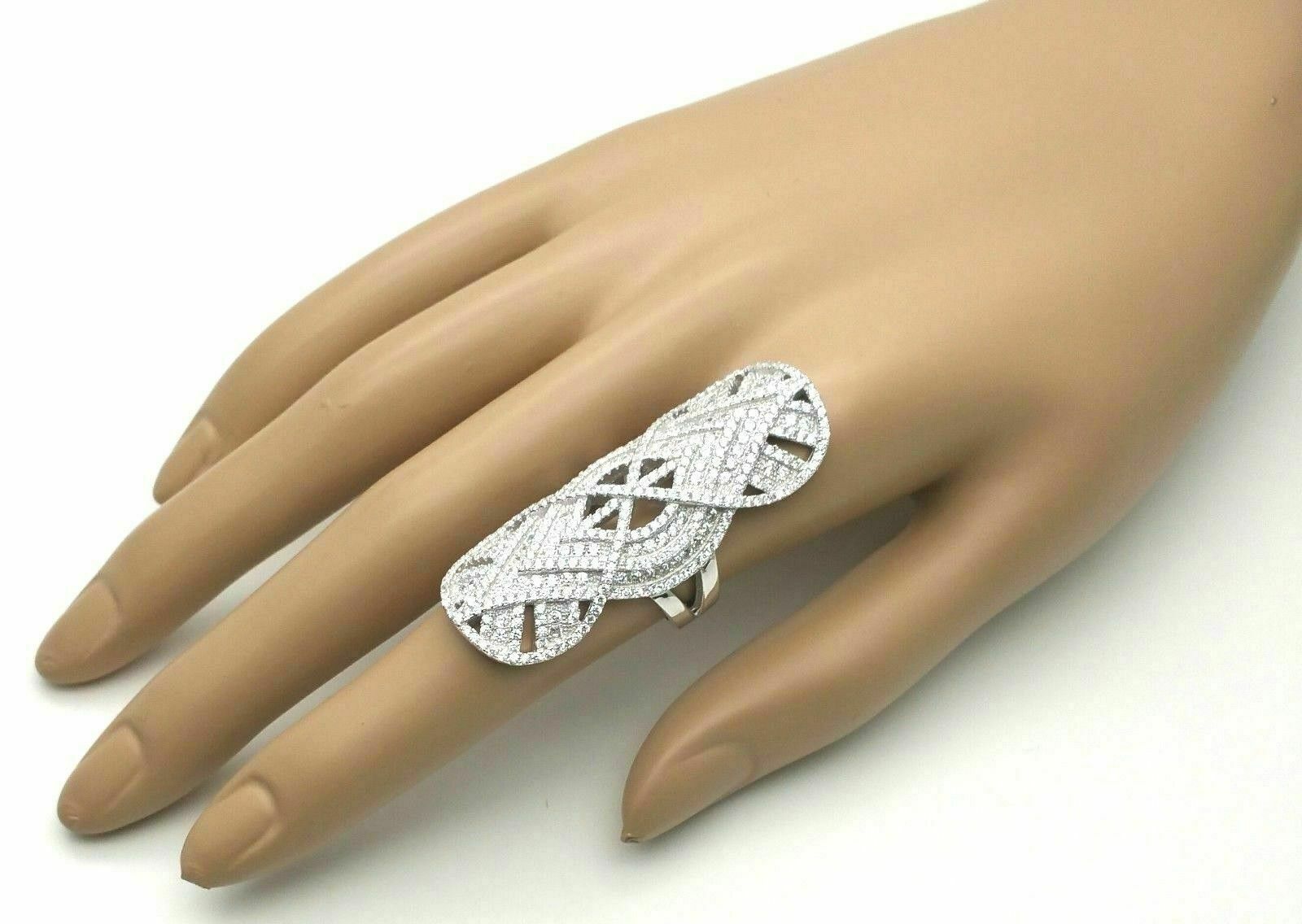 Solid 935 Argentium Silver Woman’s Cocktail Party Long Finger Round Cut CZ Ring