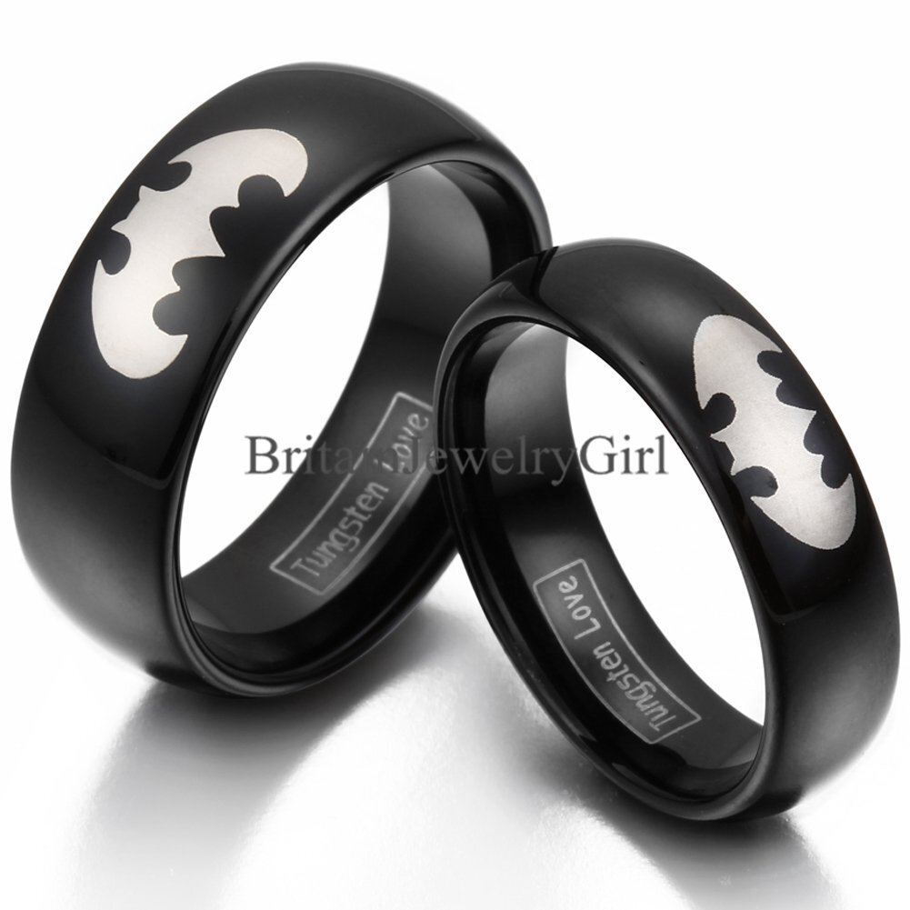 6/8mm Batman Tungsten Carbide Couple Ring Comfort Fit Wedding Band Men Women