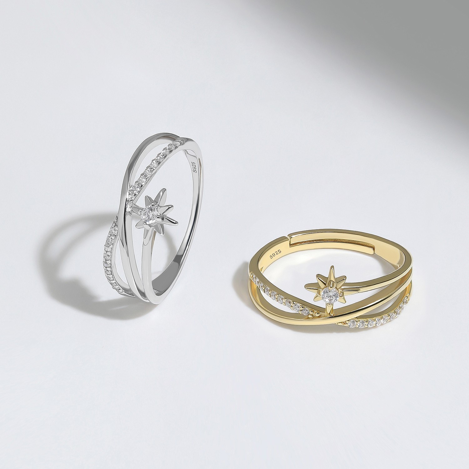 Meissa North Star Ring S925 Silver Stackable Open Band Rings Celestial Jewelry