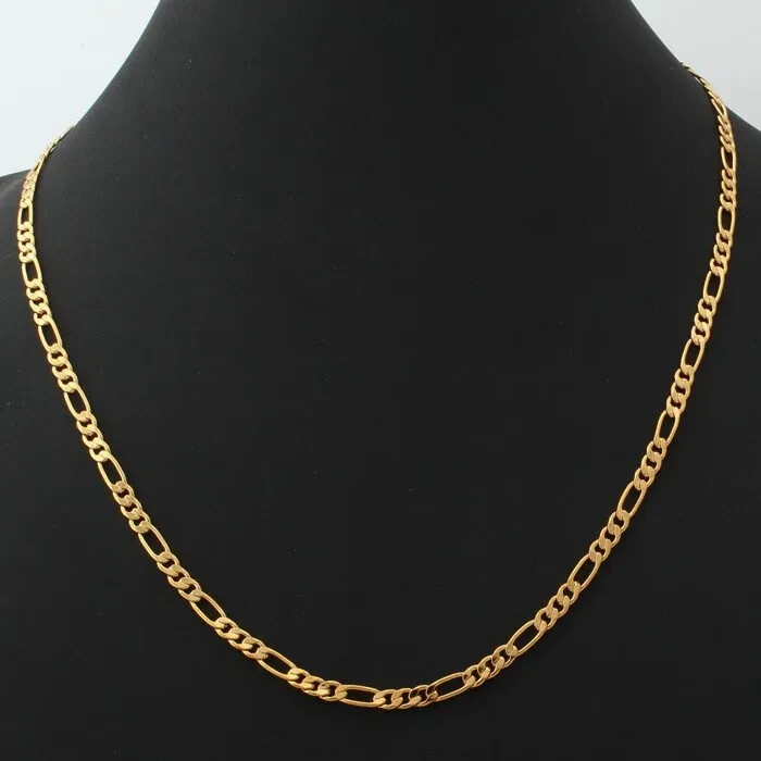 Genuine 18K Yellow Gold Filled Italian Figaro Chain Necklace, Many Width/Length