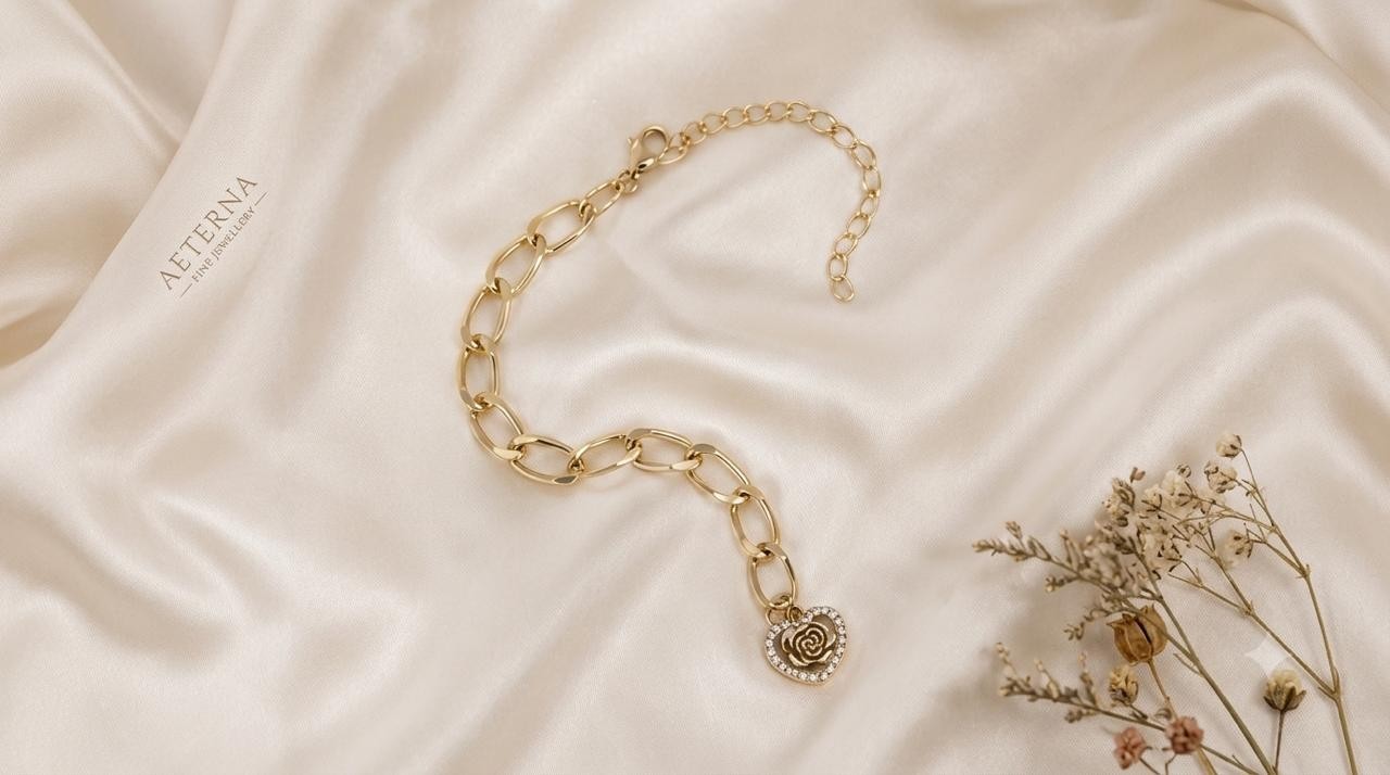 Elegant Gold Tone Chain Bracelet Heart Charm Women Fashion Jewelry Gift