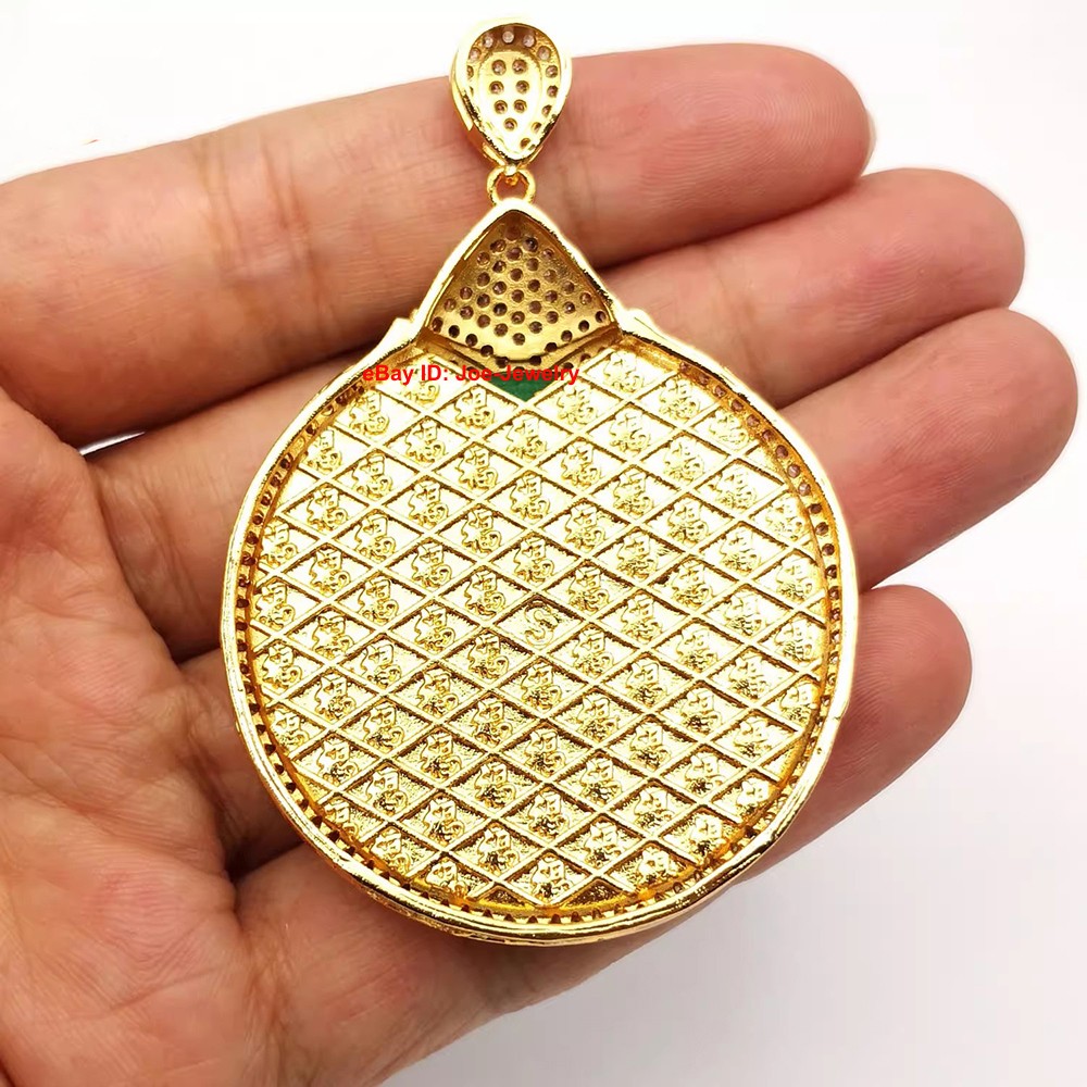 New Yellow Plated Alloy Heated Green Jade Safe-Circle Pendant Best Gift 平安扣