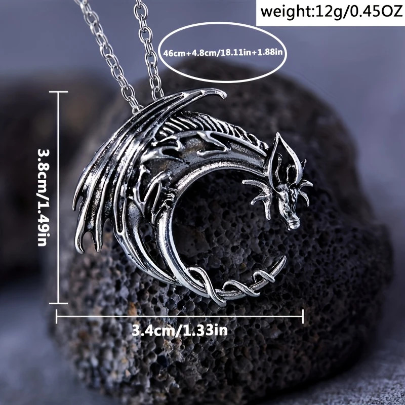 Dragon Circle Necklace Jewelry Vintage Silvery Magical Gothic Pendant
