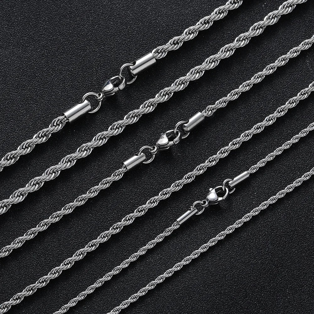 USA Stock 2/3/4mm 316L Stainless Steel Rope Chains Necklaces 18-26′