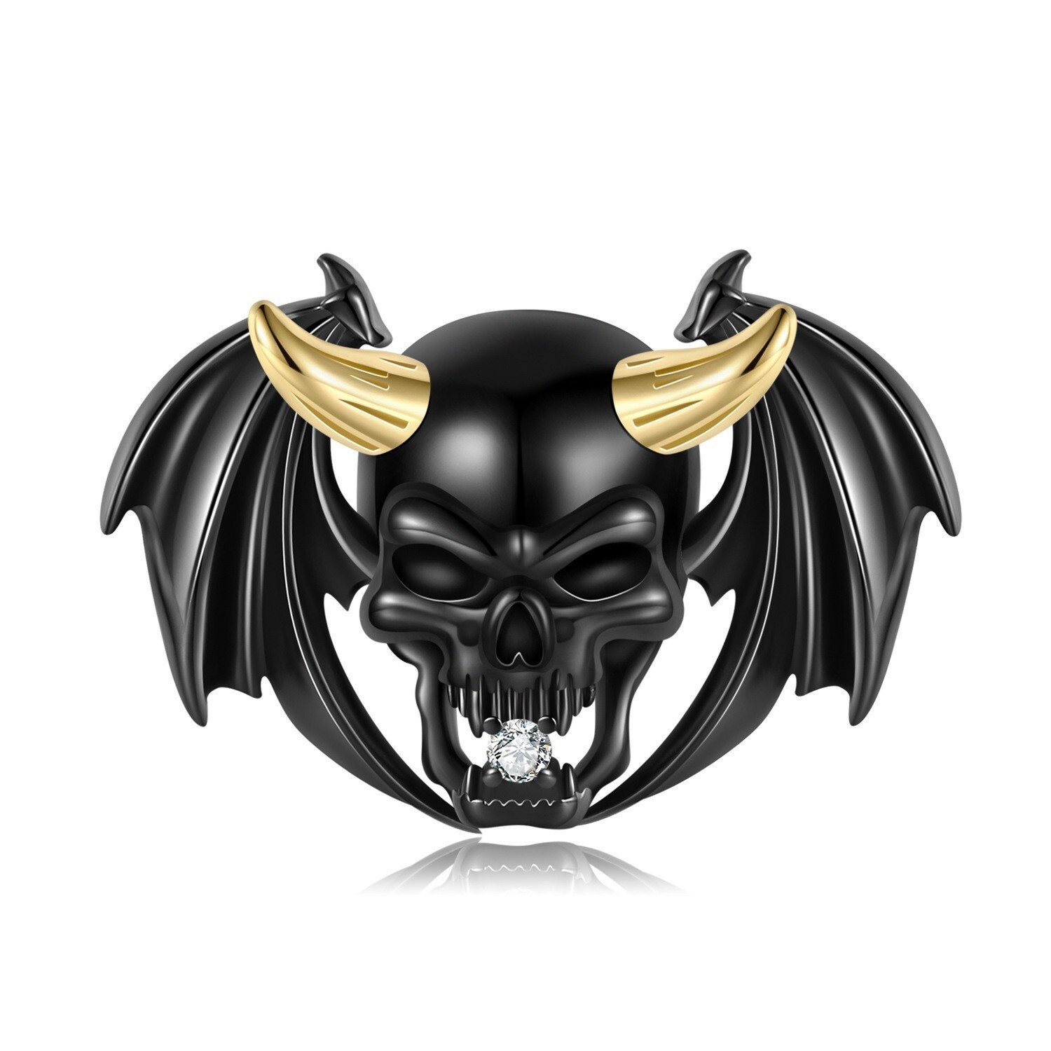 Halloween Black Skull Wing Necklace Pendant Gothic Charm 925 Sterling Silver