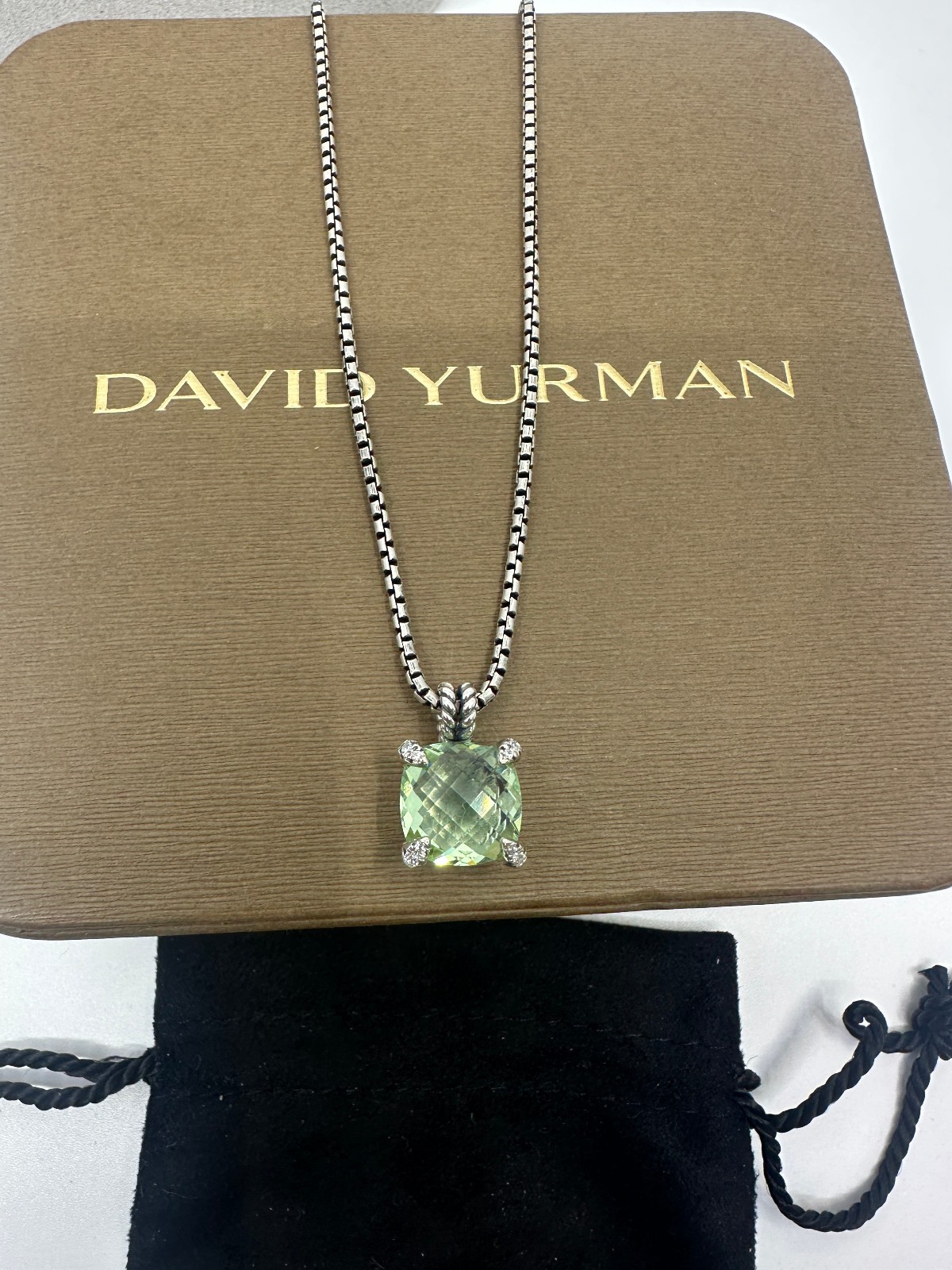 Silver David Yurman 11MM Chatelaine Pendant Necklace with Prasiolite & Diamonds