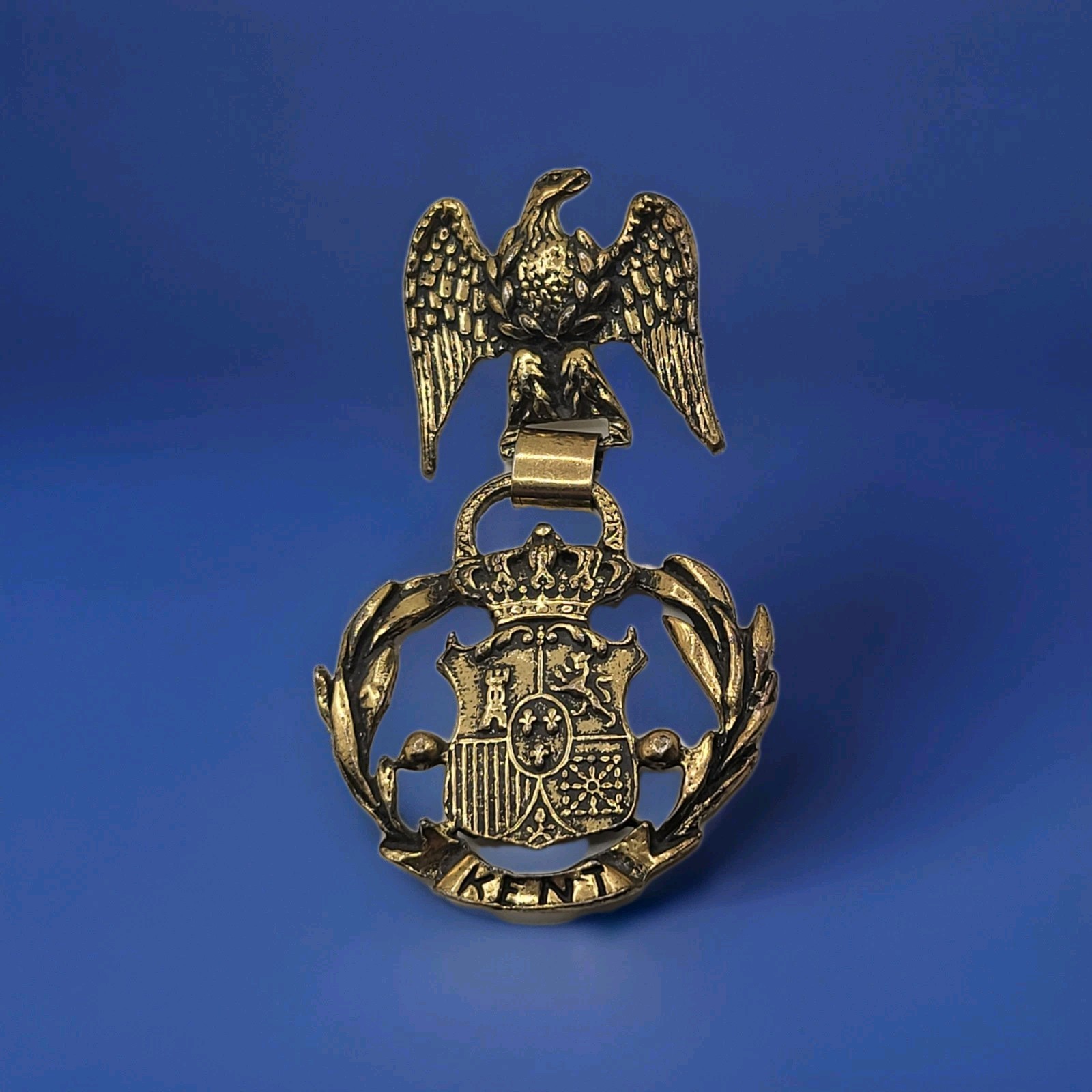 Vintage Kent XIV Coat of Arms Crest Medallion Eagle & Shield Goldtone Brooch Pin