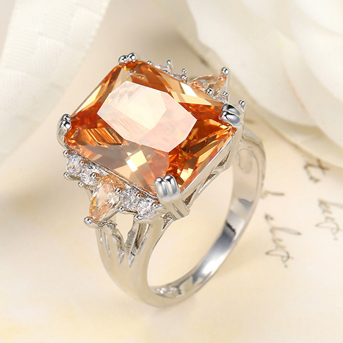 Woman Trendy Super Huge Genuine Morganite Gemstone Silver Wedding Ring Size 6-10