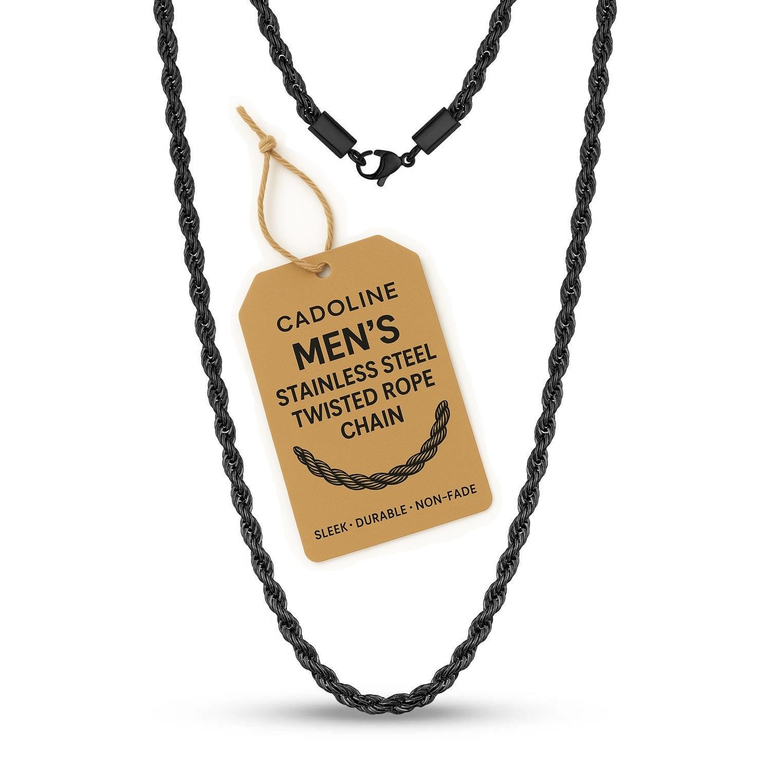 *UK* Black Stainless Steel 316L Mens Rope Twist Chain Necklace Link Chunky Boys