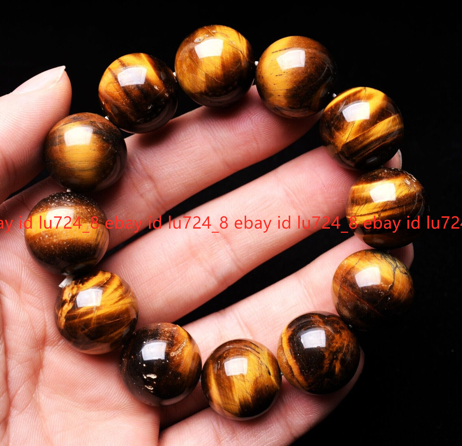 Huge 18mm Natural Yellow Tiger’s Eye Round Gemstone Beads Bracelet 7.5″ AAA