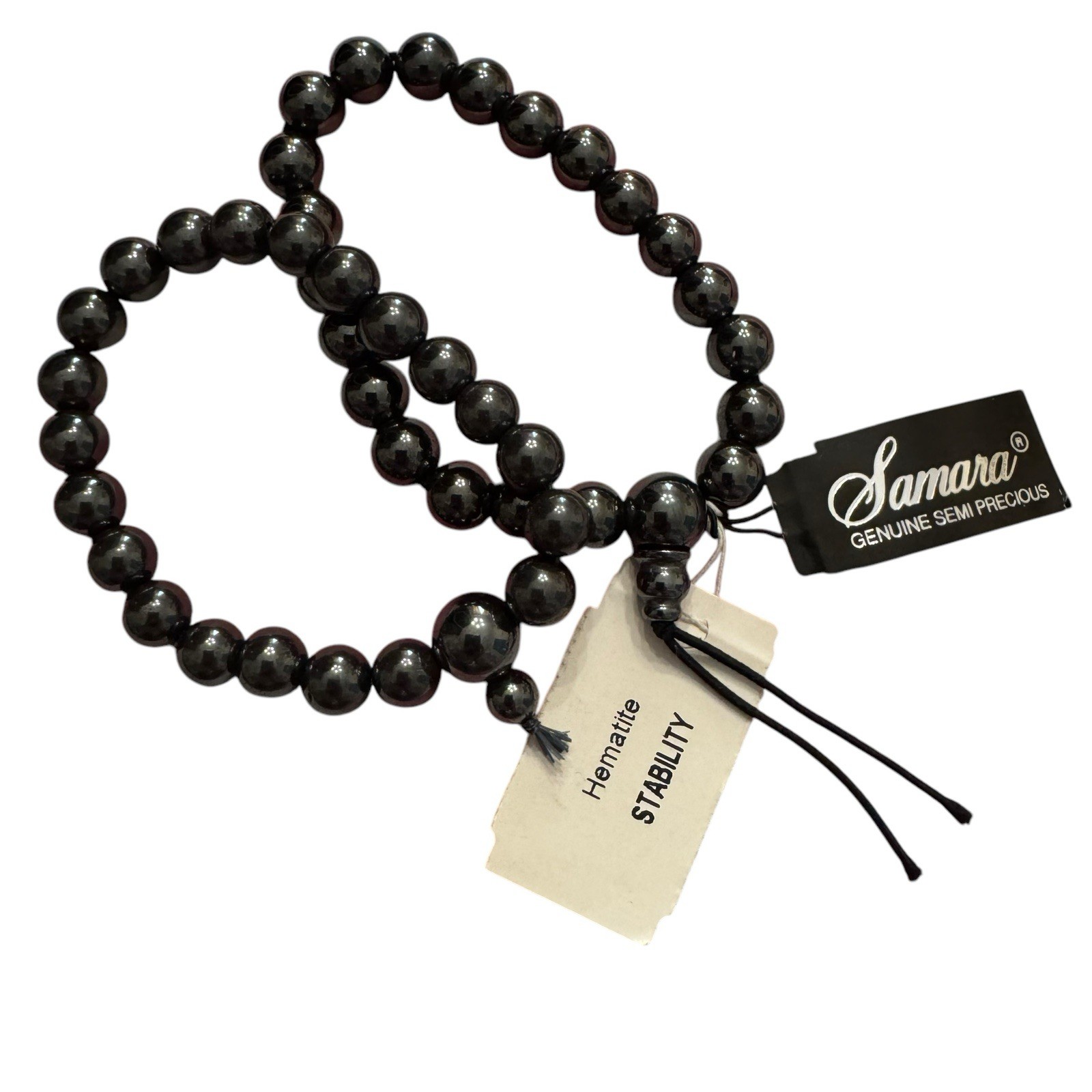 Samara Hematite Two Beaded Stretch Bracelets NWT Magnetic 8mm Beads Stability