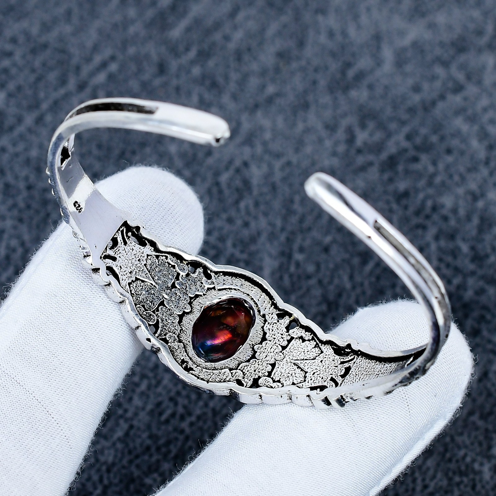 Ammolite Sterling Silver Bangle: Handmade Adjustable Jewelry Cuff Gifts