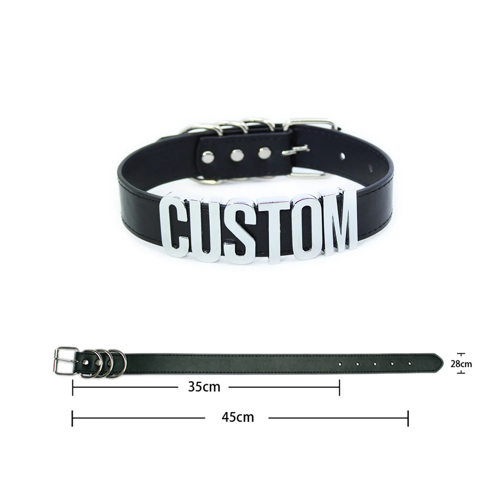Custom Letters Necklaces 30mm Width Women Collar Choker Necklaces PU Leather N5
