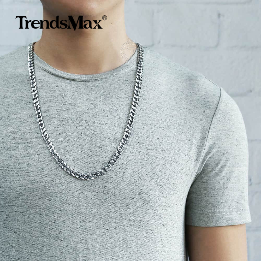 9MM 26″ For Men Boys Chain White Gold Filled Hammered Curb Cuban Link Necklace