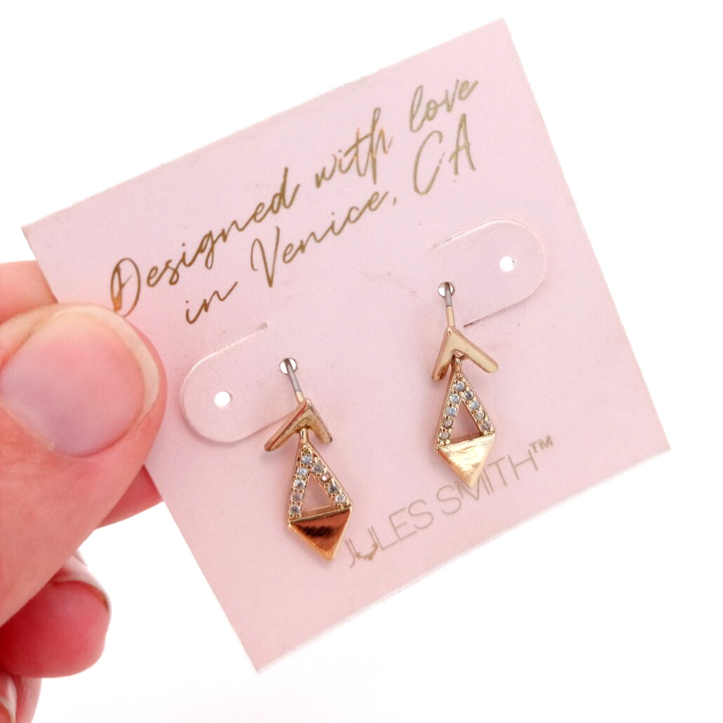Gold Tone Rhinestone High Heels Dangle Earrings Pierced JULES SMITH