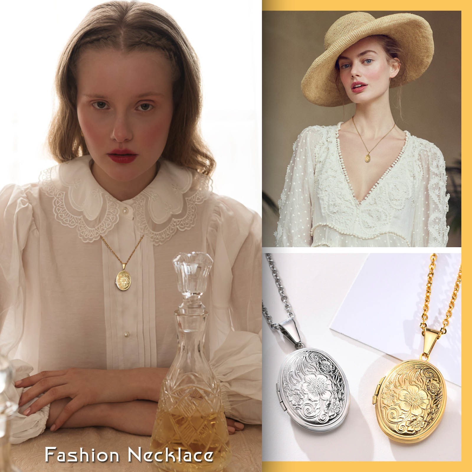 Delicate Pendant Floral Oval Heart Locket Necklaces for Women