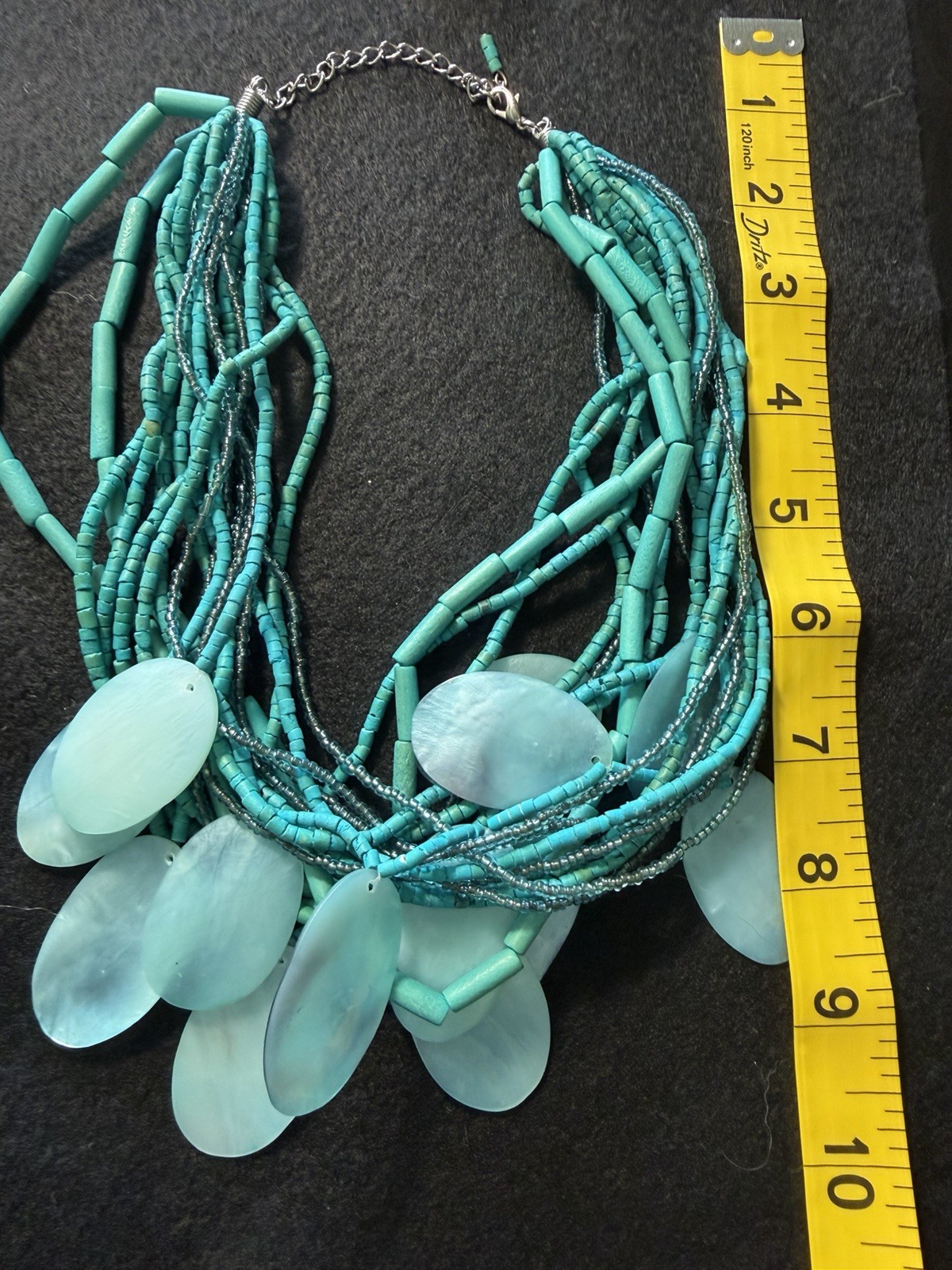 Boho Turquoise Multi Strand Shell Statement Necklace Coastal Resort Layered Bead