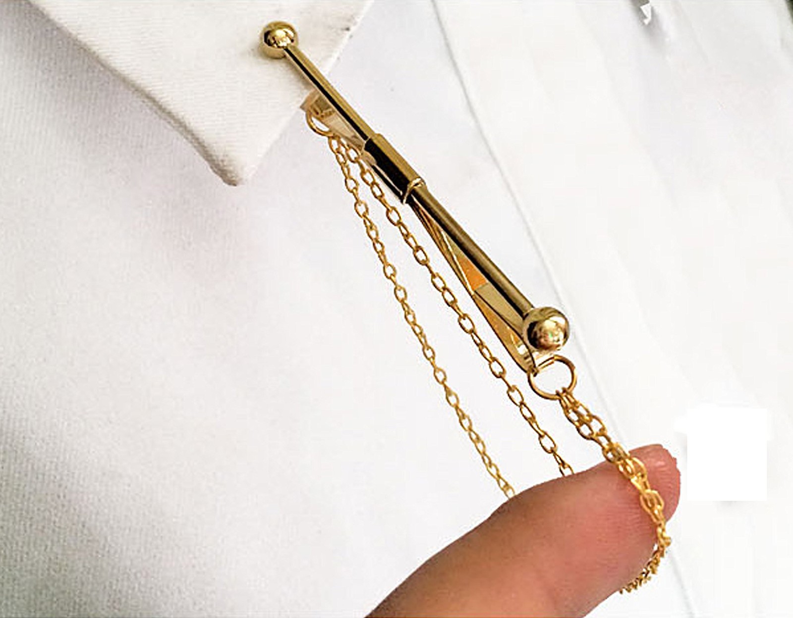 2PCS Tie Collar Bar Pin Set for Men – Classic Collar Clip with Hang Chain