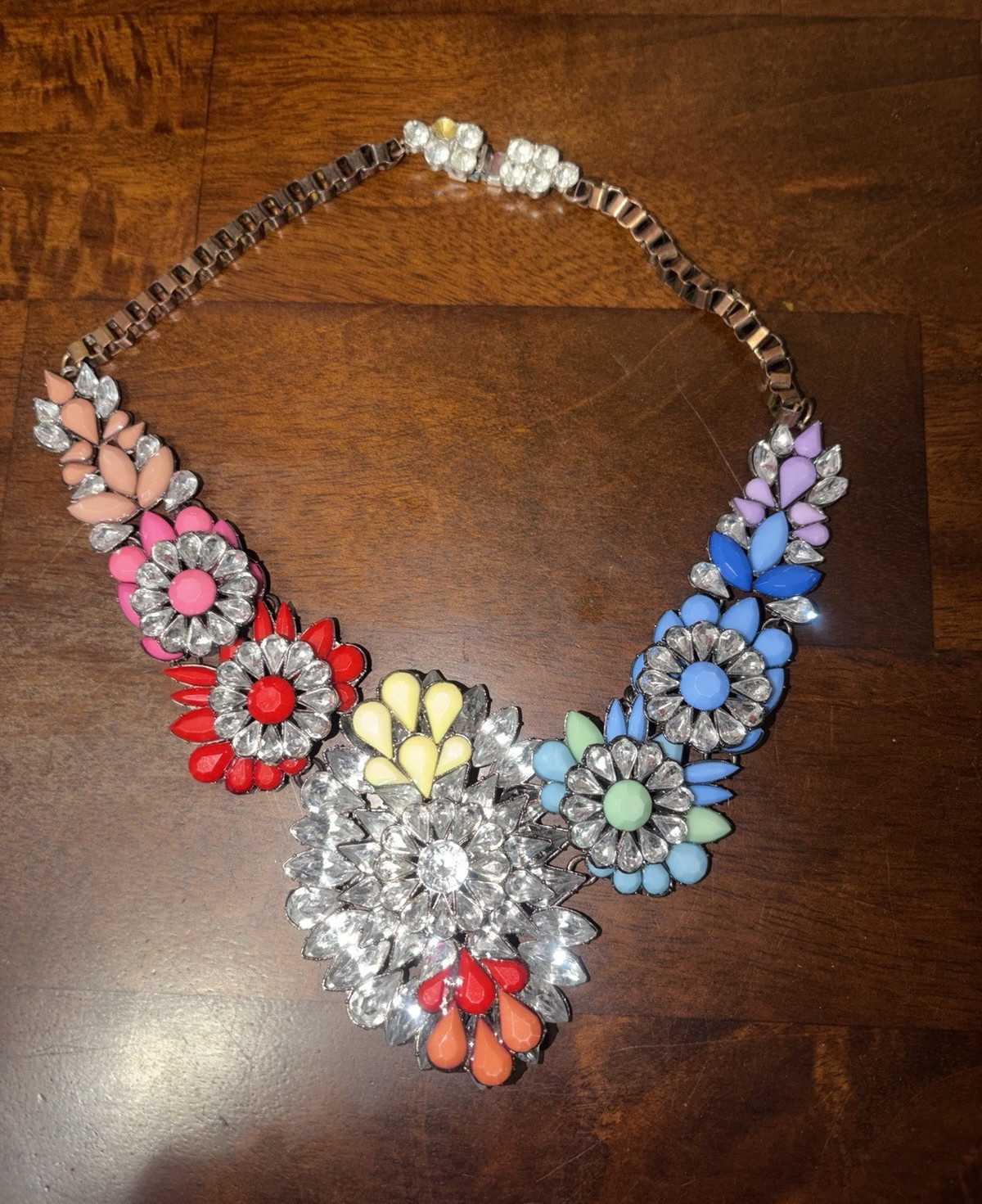 Multicolor Floral Bib Statement Necklace Clear Crystal Rhinestone Adjustable Box