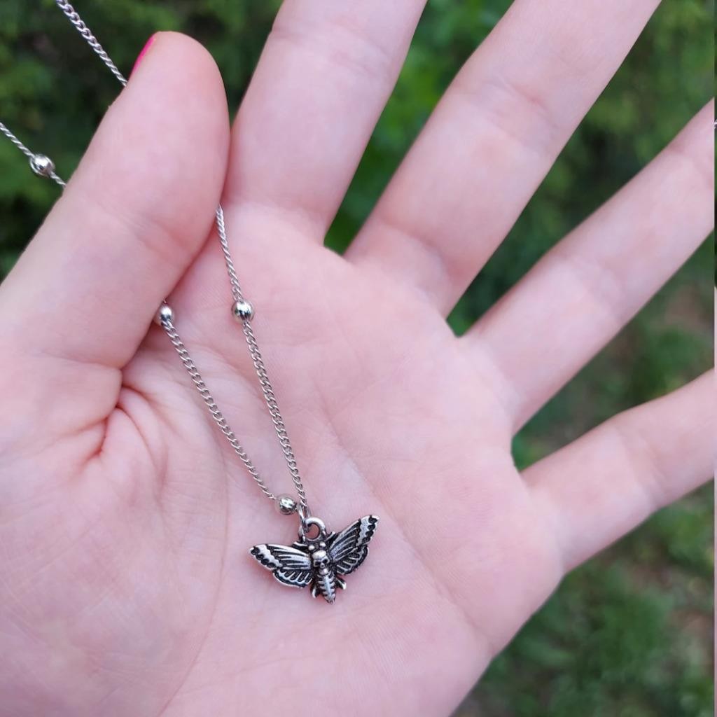 DEATH HEAD MOTH NECKLACE 18″ Chain Small 0.75″ Pendant Skull Face Insect Gothic