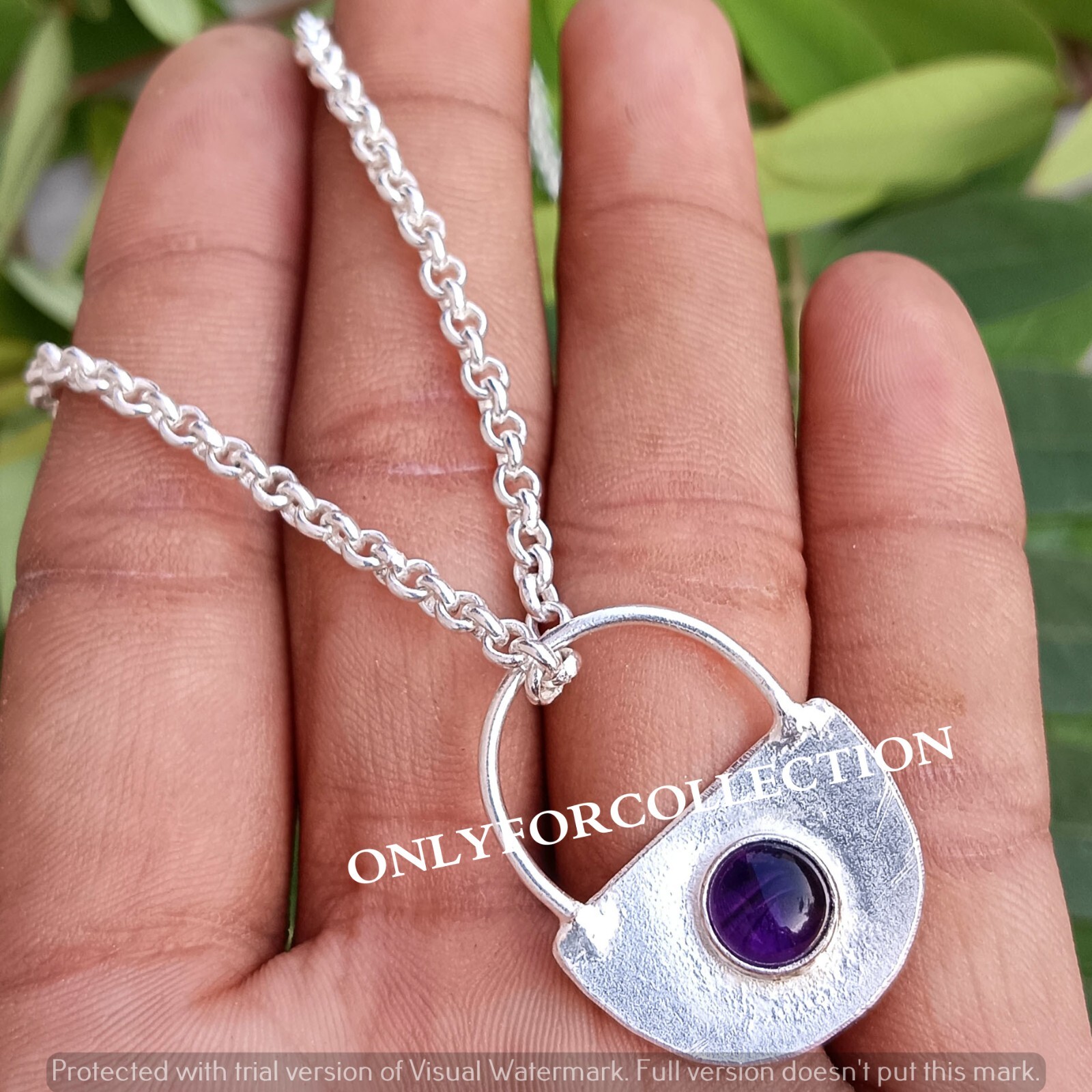 Alluring Amethyst Gemstone Silver Plated Handmade Lock 1 PC Pendant With Chain