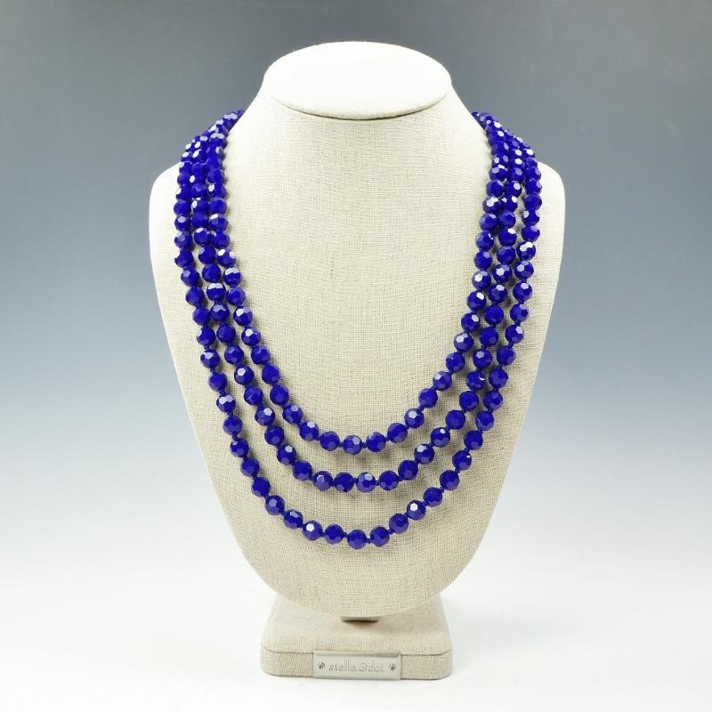 72″ Faceted Cobalt Blue Crystals Knotted Beaded Extra Long Strand Necklace
