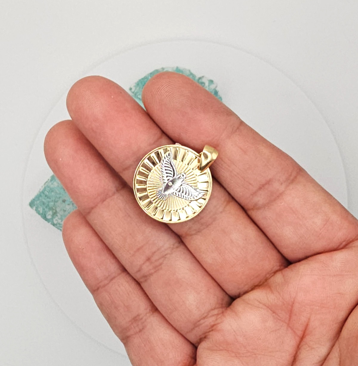 Gold Filled Holy Spirit Charm Pendant Yellow 18k – Pendiente Espiritu Santo
