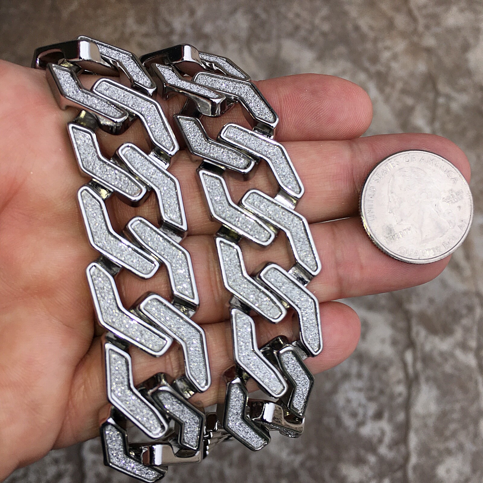 Men’s Sand Blast Chain Silver Tone Squared Links Hip Hop Necklace 20MM x 30″ in