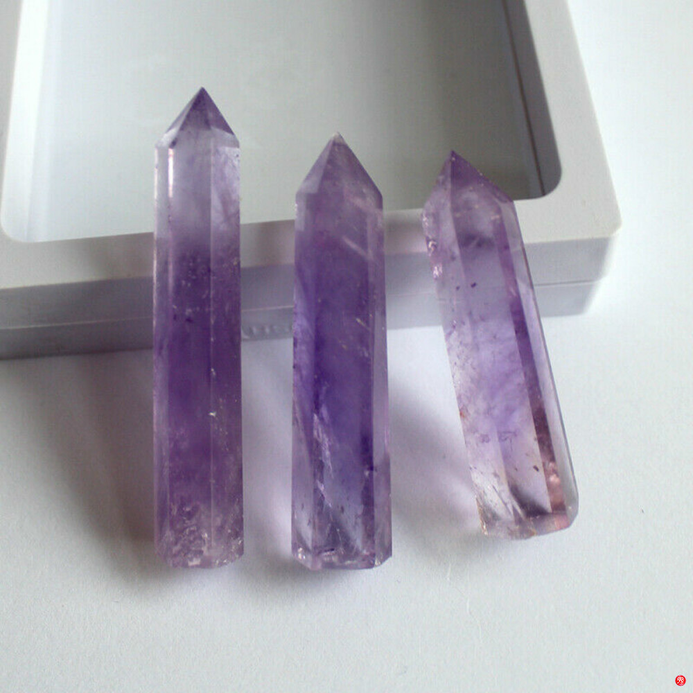 1Pc Natural Purple Amethyst Quartz Crystal Point Wand Healing Rock Stone Obelisk