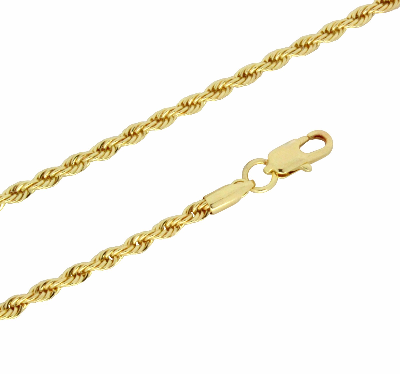 Men Women Rope Chain 14k Gold Plated 16″- 36″ Twist 3mm Necklace Hip Hop