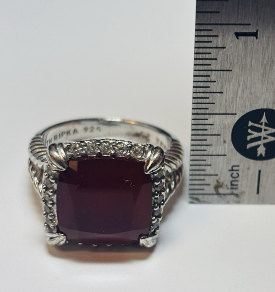 Judith Ripka Sterling 925 Silver Red Carnelian CZ Accent Ring Size 7-.27