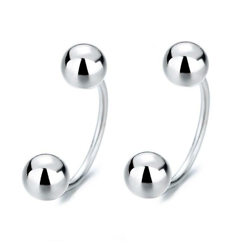 925 Sterling Silver U Shape Double Sided Ball Stud Earrings Jacket Screw Back
