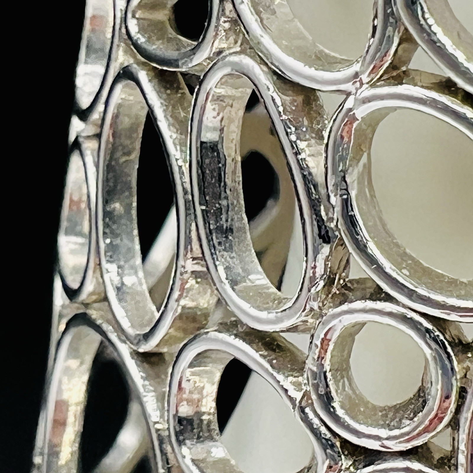 Wide Silver Tone Open Circle Cuff Bracelet Bubble Abstract Statement Modern Bold