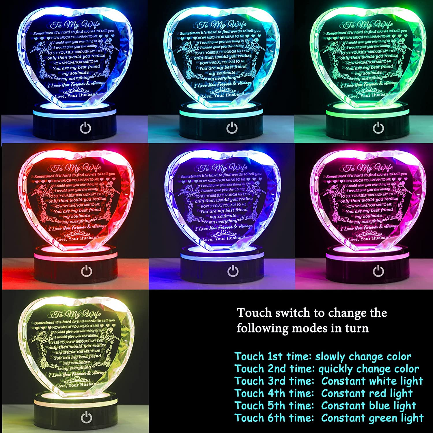 Gifts for Wife with Colorful LED Base Romantic Wedding Anniversary I Love You Gi
