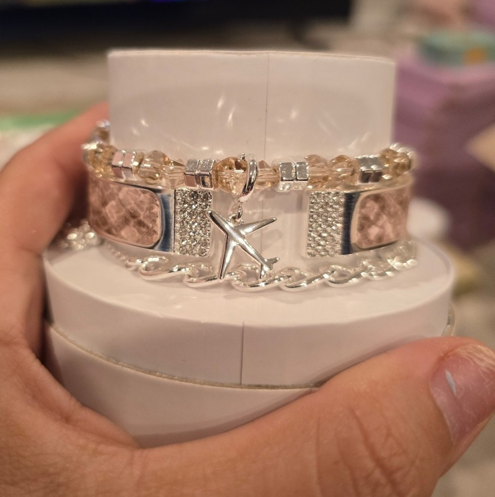 Silver Plated Charm Link Bracelet Removable Charms Lab-Created Stones ST25129