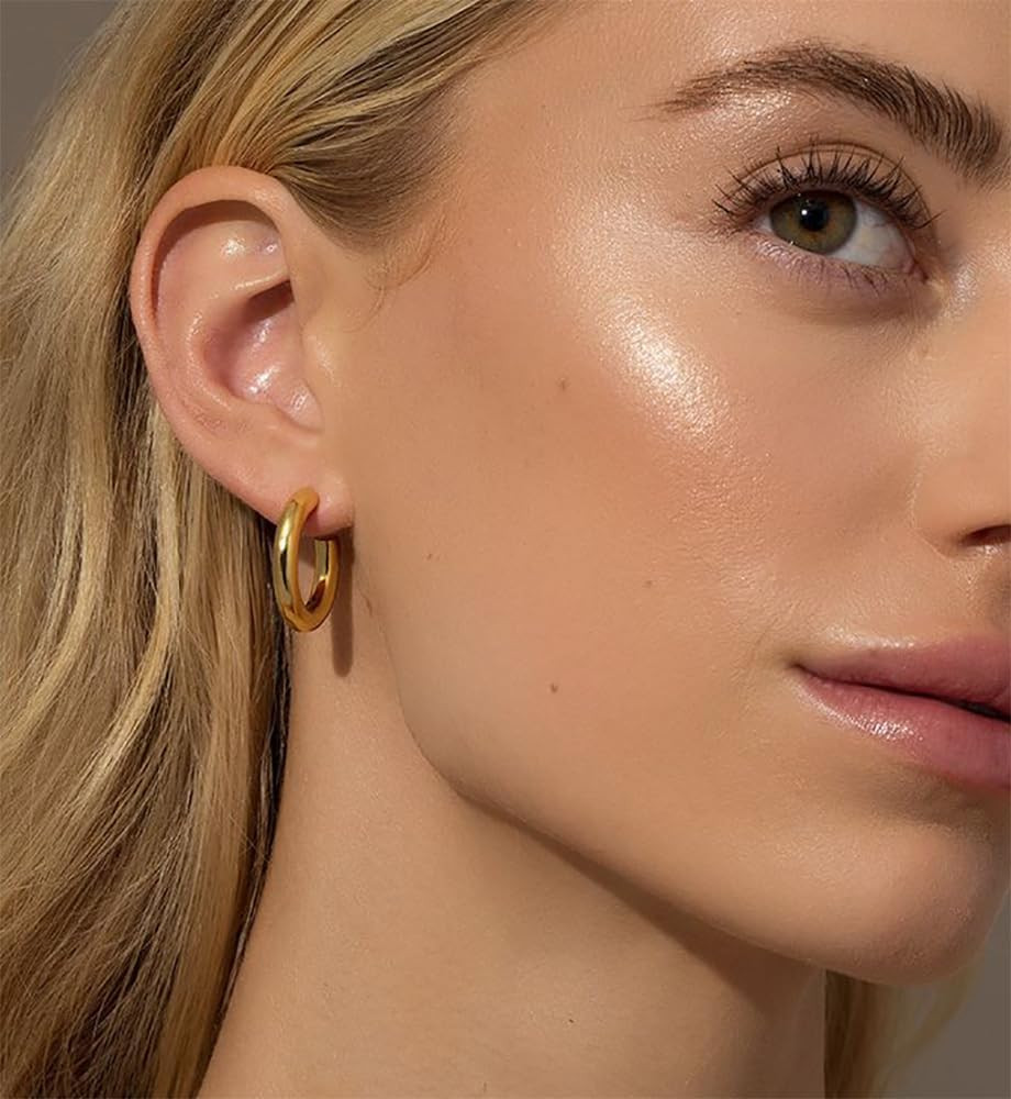 6 Pairs Simple Gold Hoop Earrings Set for Women Trendy, 14K Gold Plated Chunky H