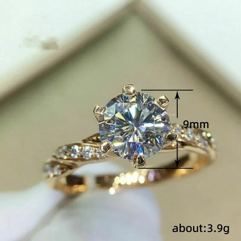 HUITAN 6 Claw CZ Ring Gold Engagement Wedding Band Women Luxury Jewelry Q179