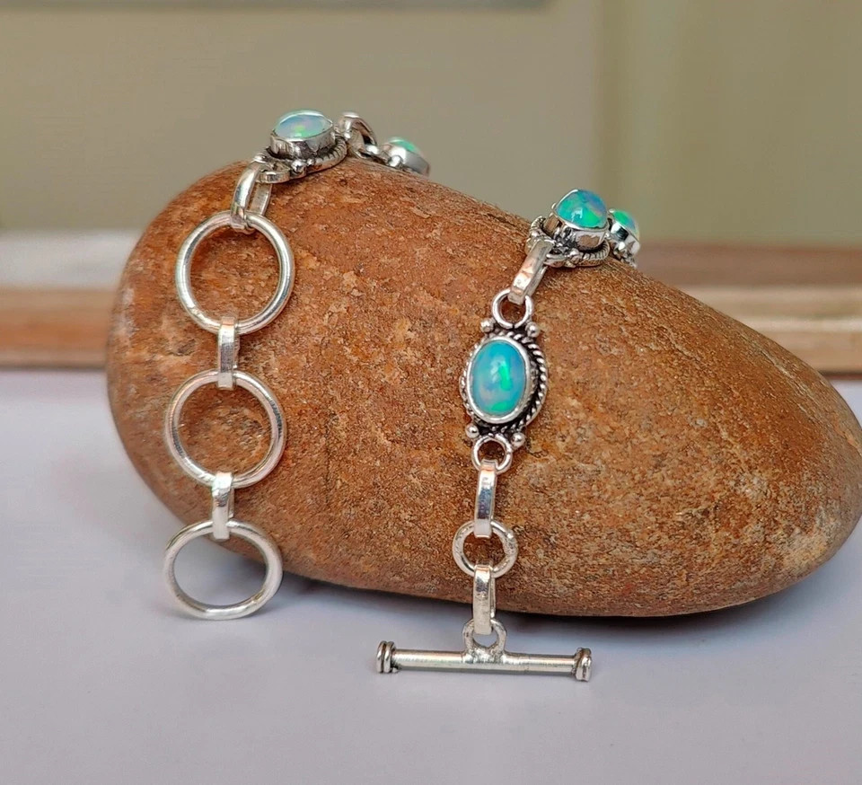 Opal Rainbow Adjustable Bracelet 925 Sterling Silver Lovely Women’s Bracelet RK*