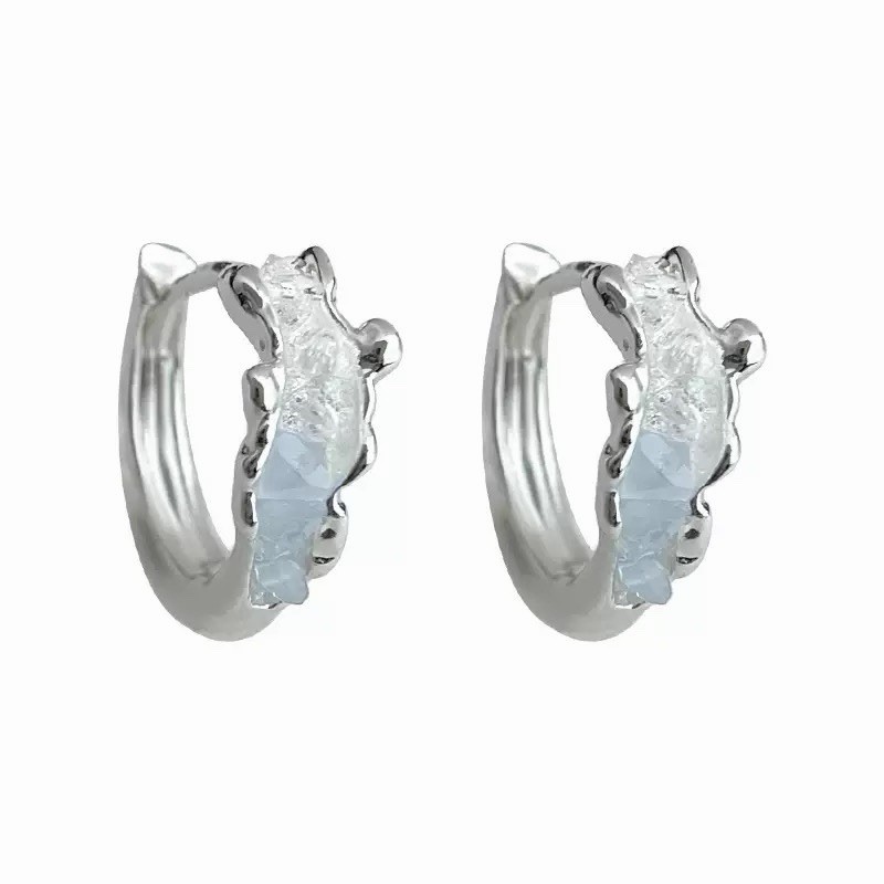 925 Silver Glass Crystal Huggie Hoop Earrings Minimalist Irregular Crystal A15
