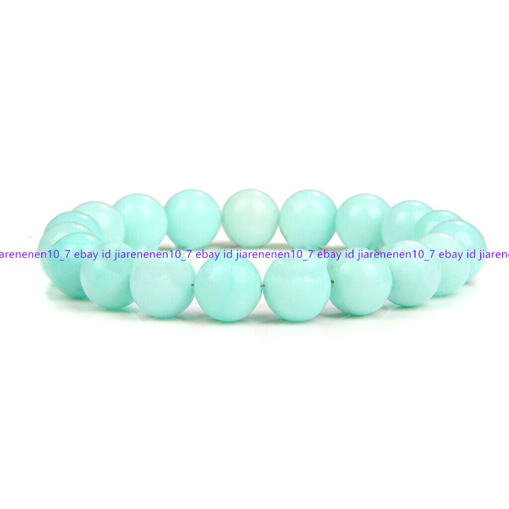 Natural Blue Amazonite 4/6/8/10/12/14mm Round Gems Beads Elastic Bracelet 7.5”